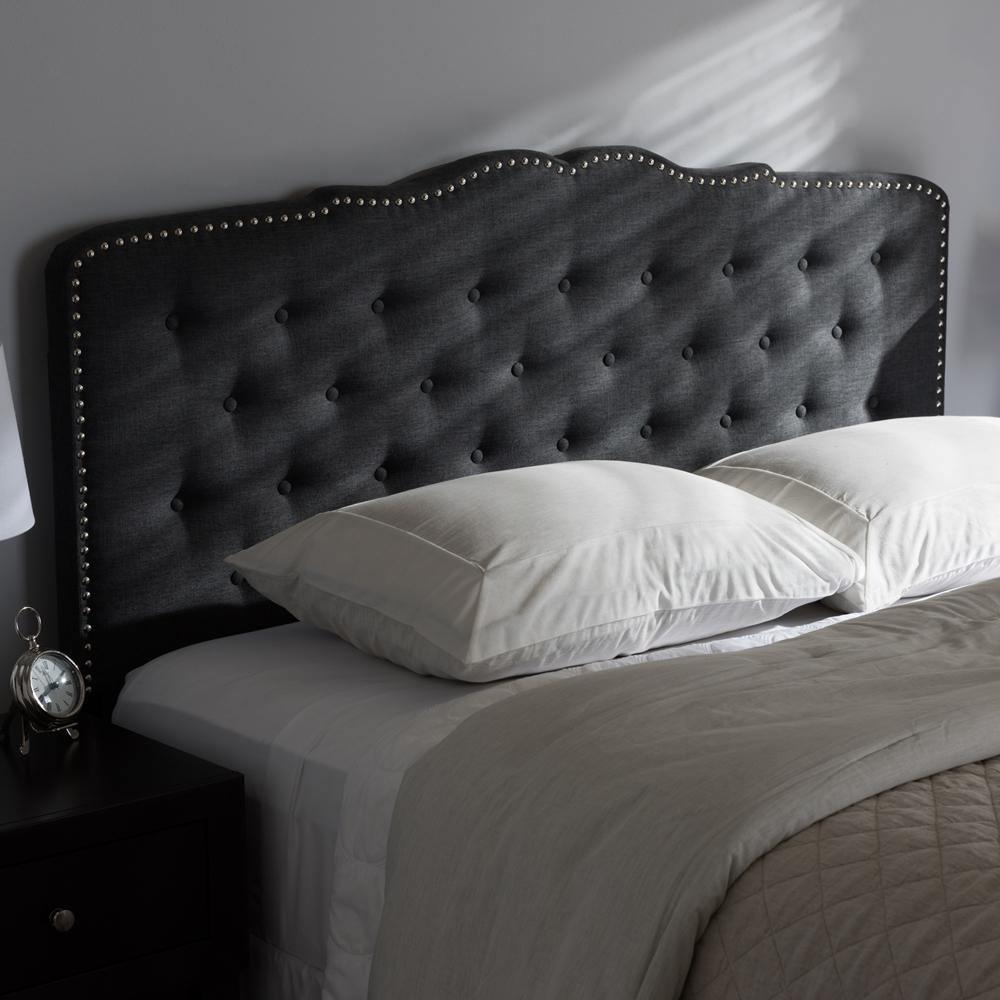 Lucy Modern and Contemporary Dark Grey Fabric King Size Headboard FredCo
