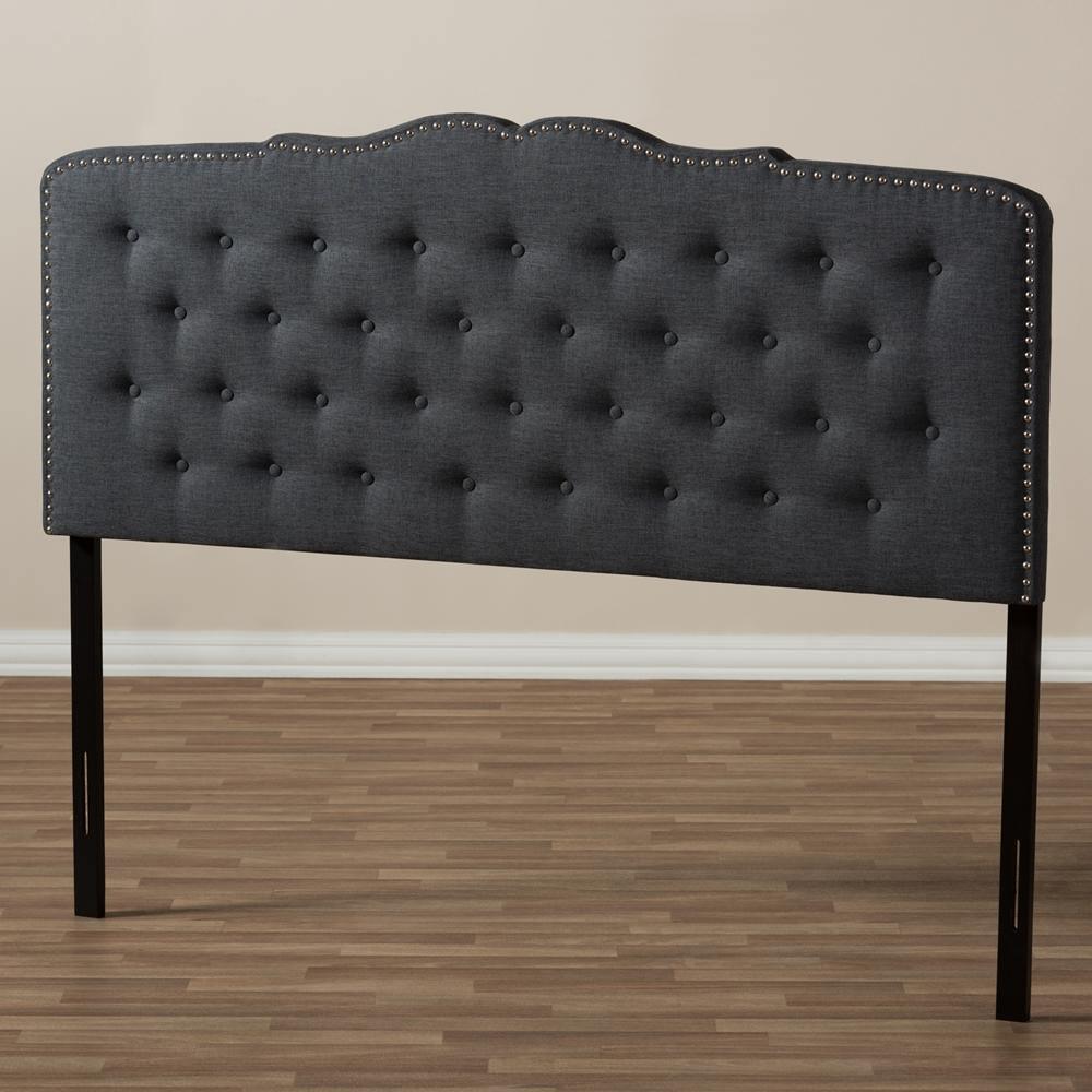 Lucy Modern and Contemporary Dark Grey Fabric King Size Headboard FredCo