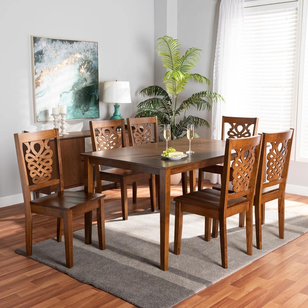 Luisa Modern and Contemporary Transitional Walnut Brown Finished Wood 7-Piece Dining Set FredCo