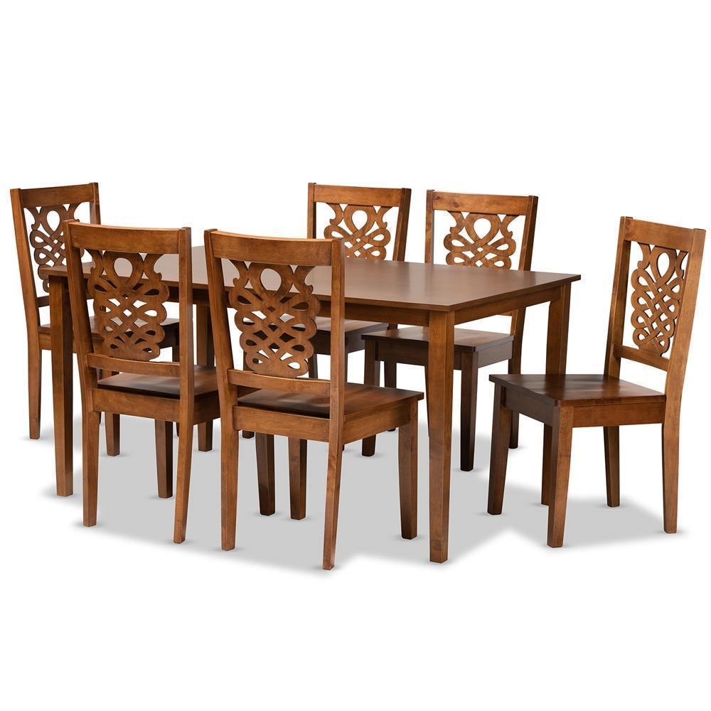 Luisa Modern and Contemporary Transitional Walnut Brown Finished Wood 7-Piece Dining Set FredCo