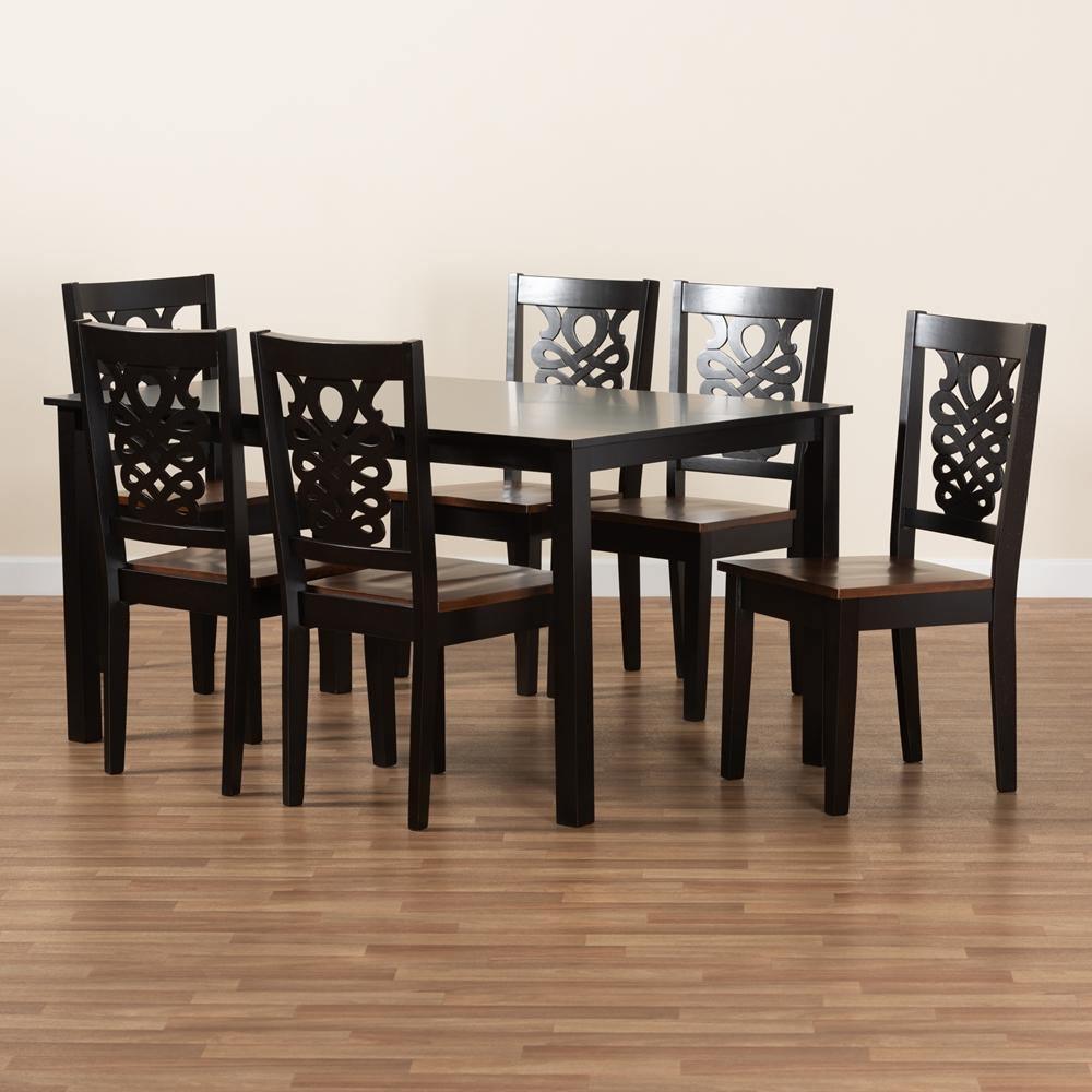 Luisa Modern and Contemporary Two-Tone Dark Brown and Walnut Brown Finished Wood 7-Piece Dining Set FredCo