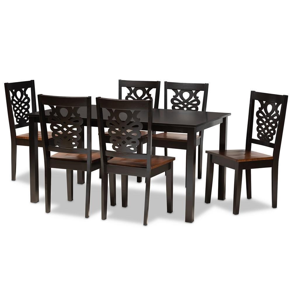 Luisa Modern and Contemporary Two-Tone Dark Brown and Walnut Brown Finished Wood 7-Piece Dining Set FredCo