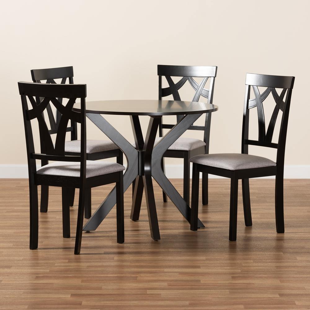 Luise Modern and Contemporary Grey Fabric Upholstered and Dark Brown Finished Wood 5-Piece Dining Set FredCo