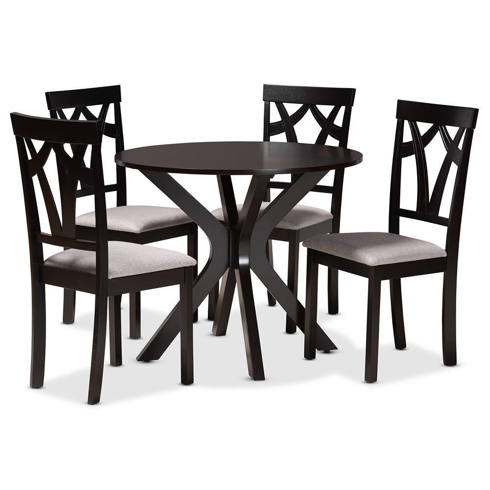 Luise Modern and Contemporary Grey Fabric Upholstered and Dark Brown Finished Wood 5-Piece Dining Set FredCo