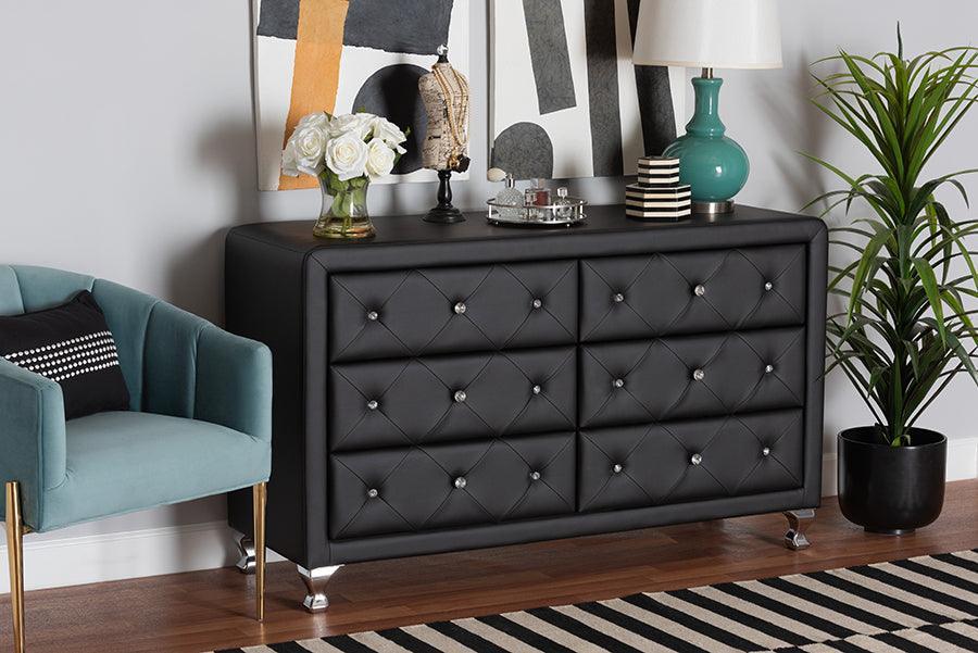 Luminescence Black Faux Leather Upholstered Dresser | Baxton Studio Luminescence Black Faux Leather Upholstered Dresser | Baxton Studio