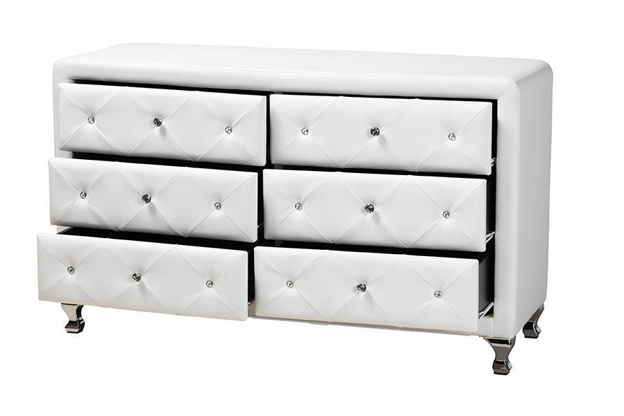 Luminescence Wood Contemporary White Upholstered Dresser FredCo