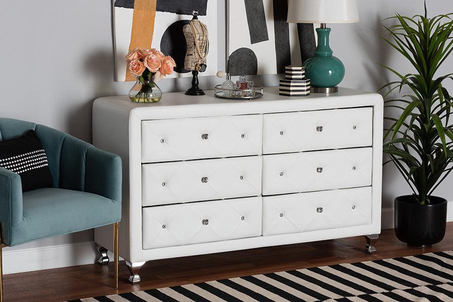 Luminescence Wood Contemporary White Upholstered Dresser FredCo