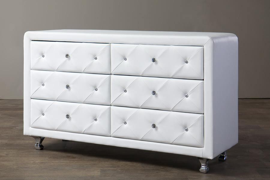 Luminescence Wood Contemporary White Upholstered Dresser FredCo
