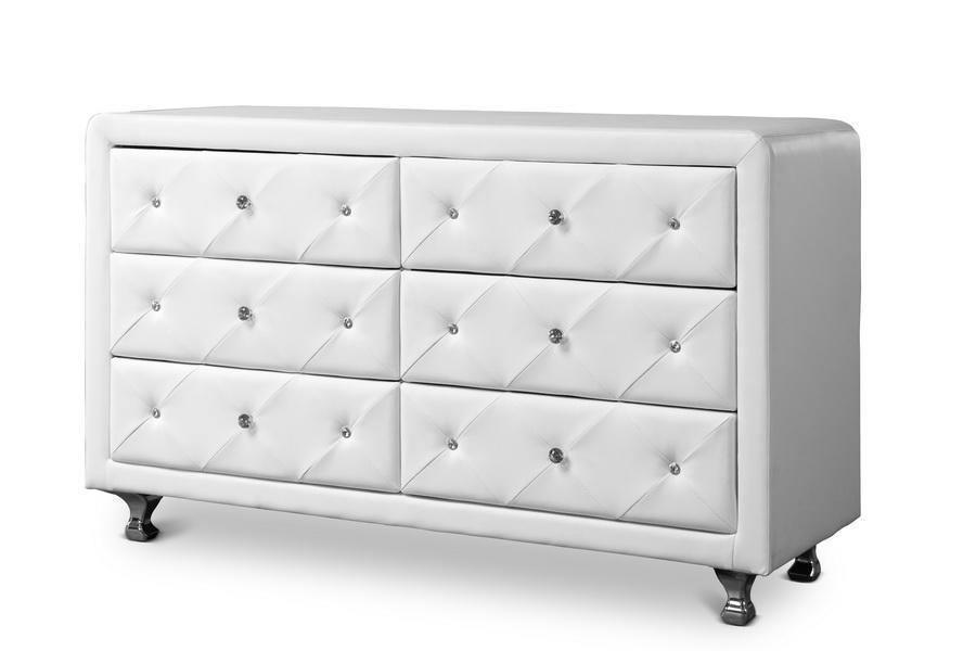 Luminescence Wood Contemporary White Upholstered Dresser FredCo