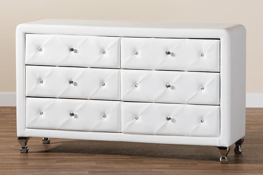Luminescence Wood Contemporary White Upholstered Dresser FredCo