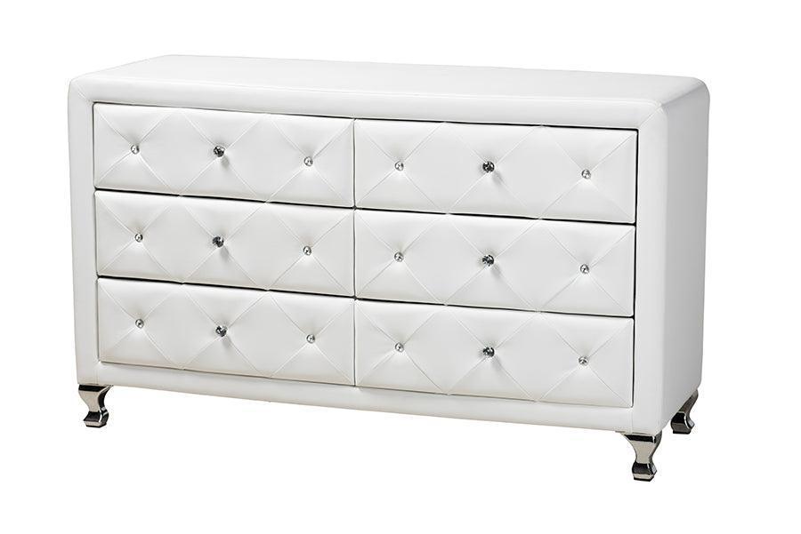 Luminescence Wood Contemporary White Upholstered Dresser FredCo