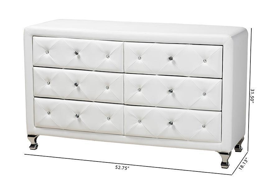 Luminescence Wood Contemporary White Upholstered Dresser FredCo