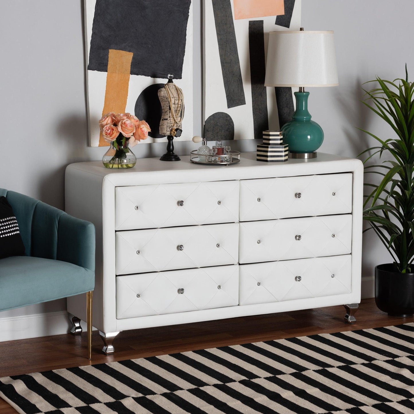 Luminescence Wood Contemporary White Upholstered Dresser FredCo