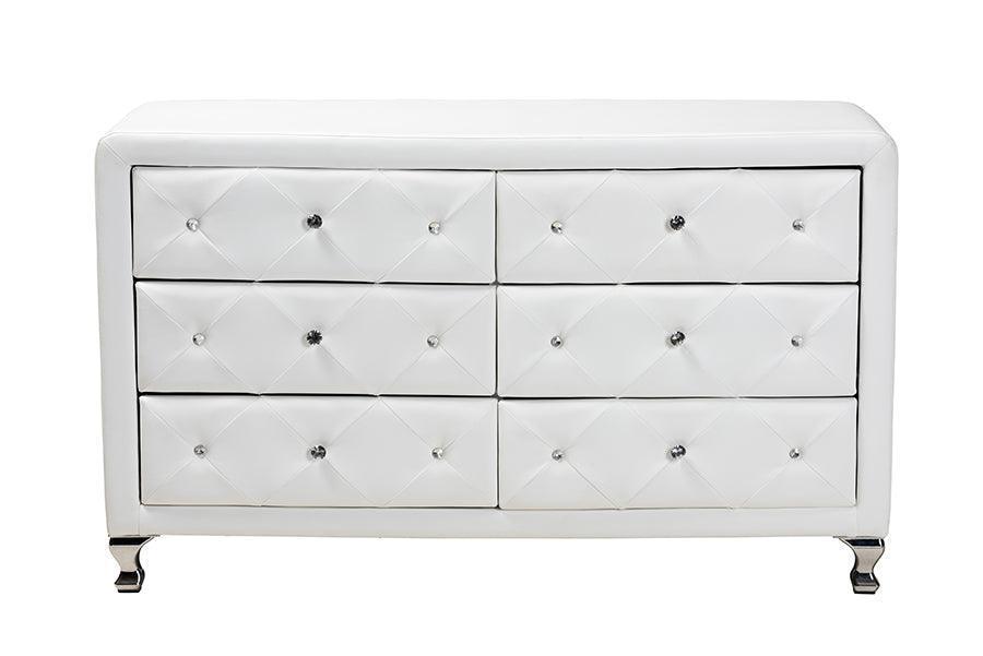 Luminescence Wood Contemporary White Upholstered Dresser FredCo