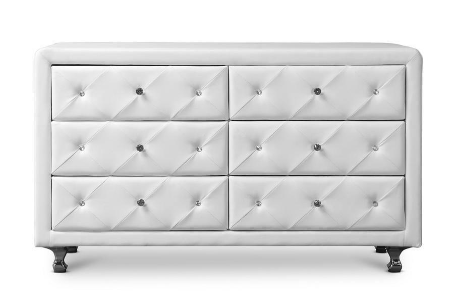 Luminescence Wood Contemporary White Upholstered Dresser FredCo