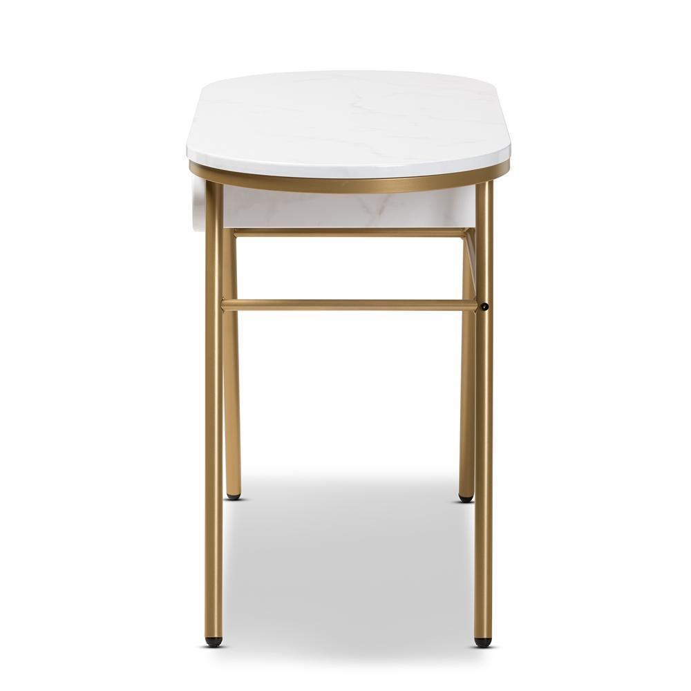 Mabel Modern and Contemporary Gold Finished Metal Console Table With Faux Marble Tabletop FredCo