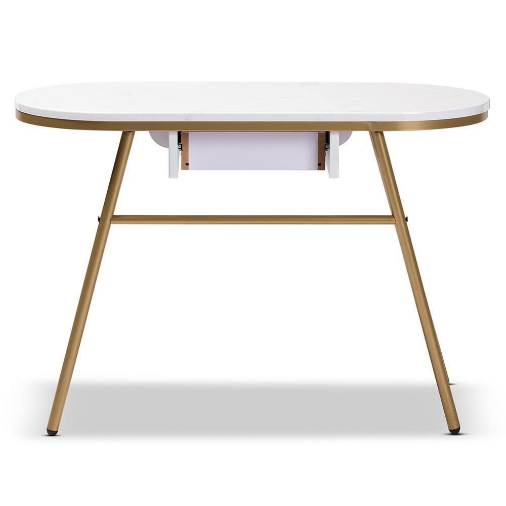 Mabel Modern and Contemporary Gold Finished Metal Console Table With Faux Marble Tabletop FredCo