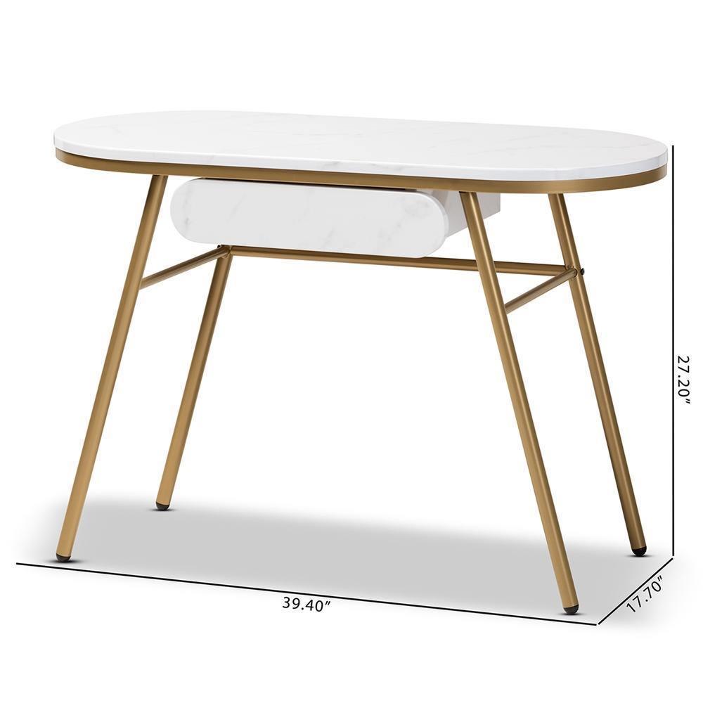 Mabel Modern and Contemporary Gold Finished Metal Console Table With Faux Marble Tabletop FredCo