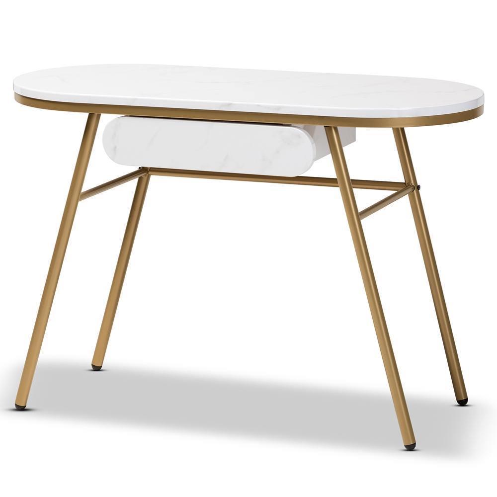 Mabel Modern and Contemporary Gold Finished Metal Console Table With Faux Marble Tabletop FredCo