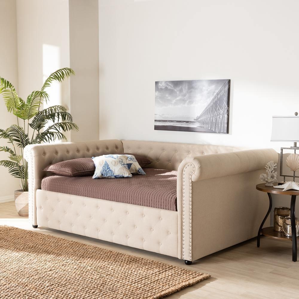 Mabelle Modern and Contemporary Beige Fabric Upholstered Full Size Daybed FredCo
