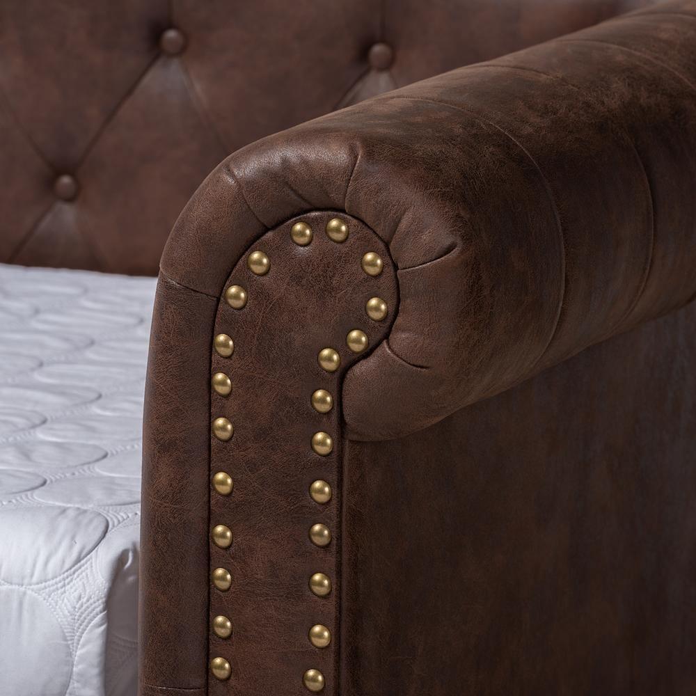 Mabelle Modern and Contemporary Brown Faux Leather Upholstered Daybed with Trundle FredCo