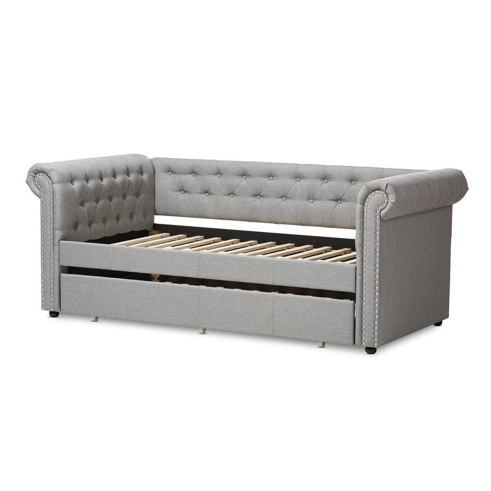 Mabelle Modern and Contemporary Grey Fabric Trundle Daybed FredCo