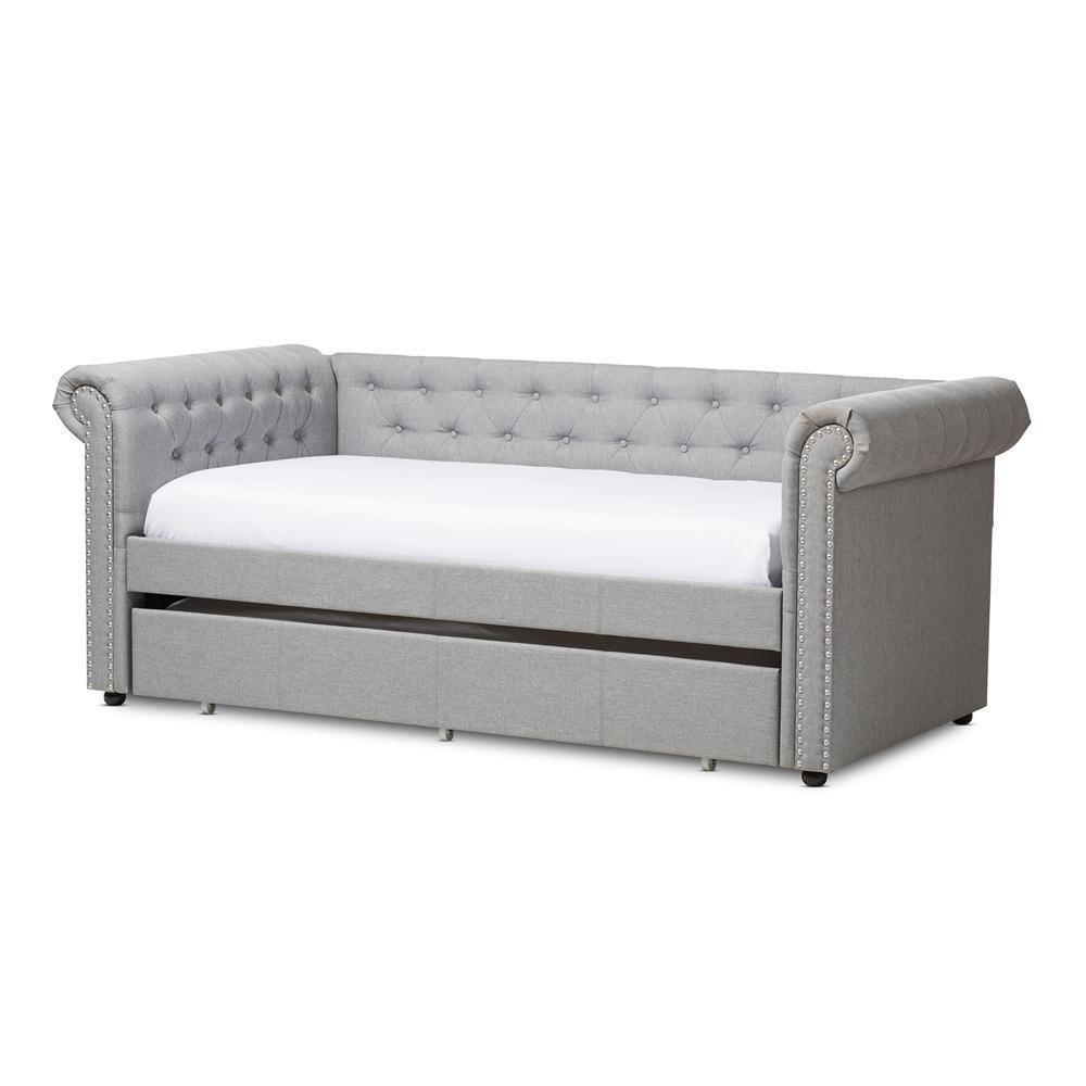 Mabelle Modern and Contemporary Grey Fabric Trundle Daybed FredCo