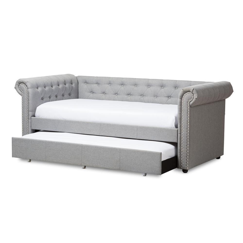 Mabelle Modern and Contemporary Grey Fabric Trundle Daybed FredCo