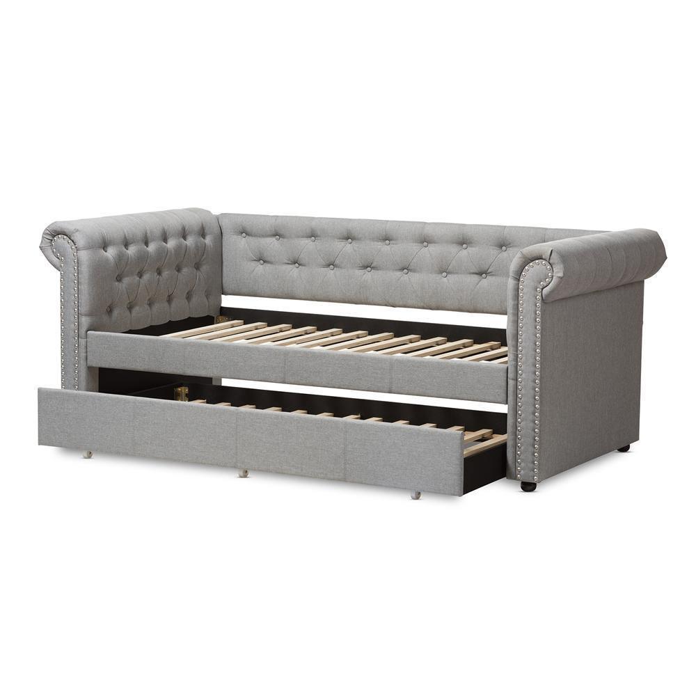 Mabelle Modern and Contemporary Grey Fabric Trundle Daybed FredCo