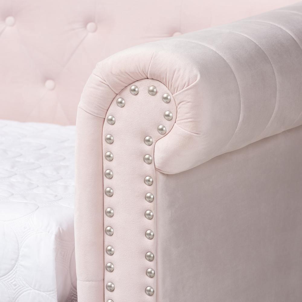 Mabelle Modern and Contemporary Light Pink Velvet Upholstered Daybed with Trundle FredCo