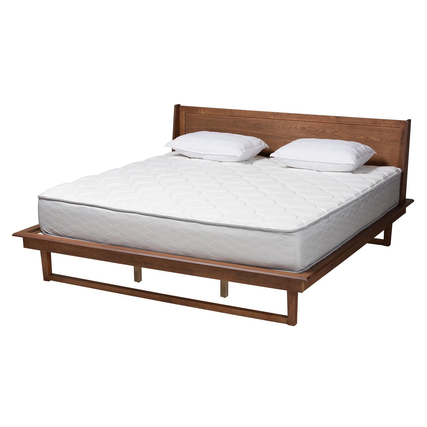 Macayle Mid-Century Modern Ash Walnut Finished Wood Queen Size Platform Bed FredCo