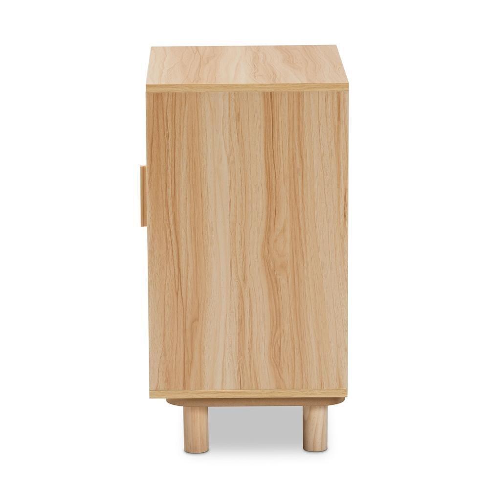 Maclean Mid-Century Modern Rattan and Natural Brown Finished Wood 1-Door Nightstand FredCo