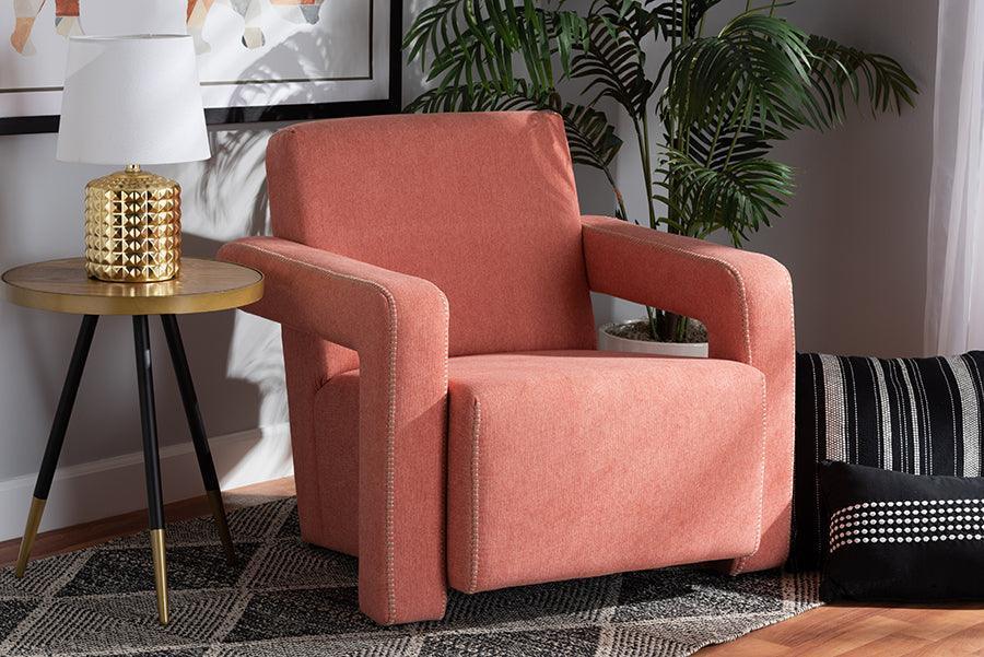 Madian Modern and Contemporary Light Red Fabric Upholstered Armchair FredCo