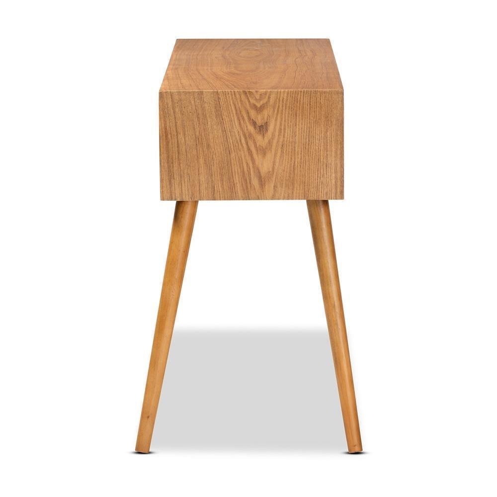 Mae Mid-Century Modern Natural Brown Finished Wood 2-Drawer Console Table FredCo