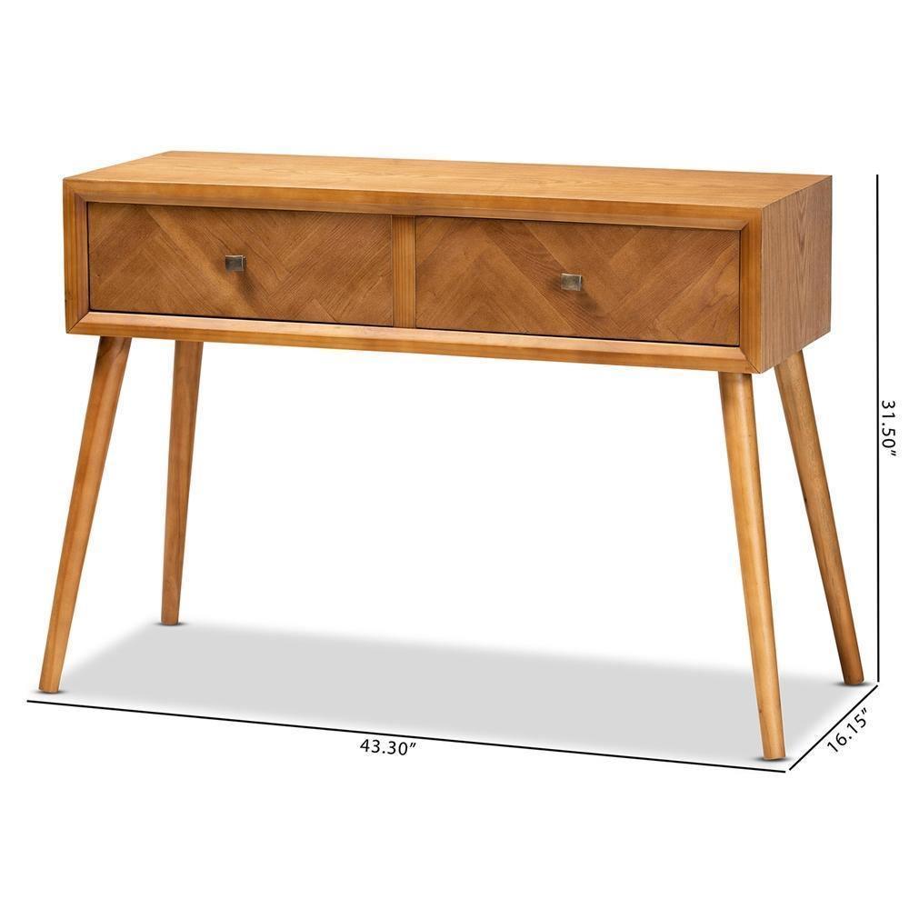 Mae Mid-Century Modern Natural Brown Finished Wood 2-Drawer Console Table FredCo