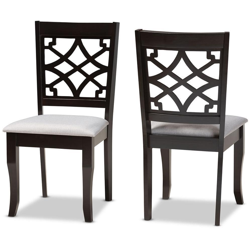 Mael Modern and Contemporary Grey Fabric Upholstered and Dark Brown Finished Wood 2-Piece Dining Chair Set FredCo