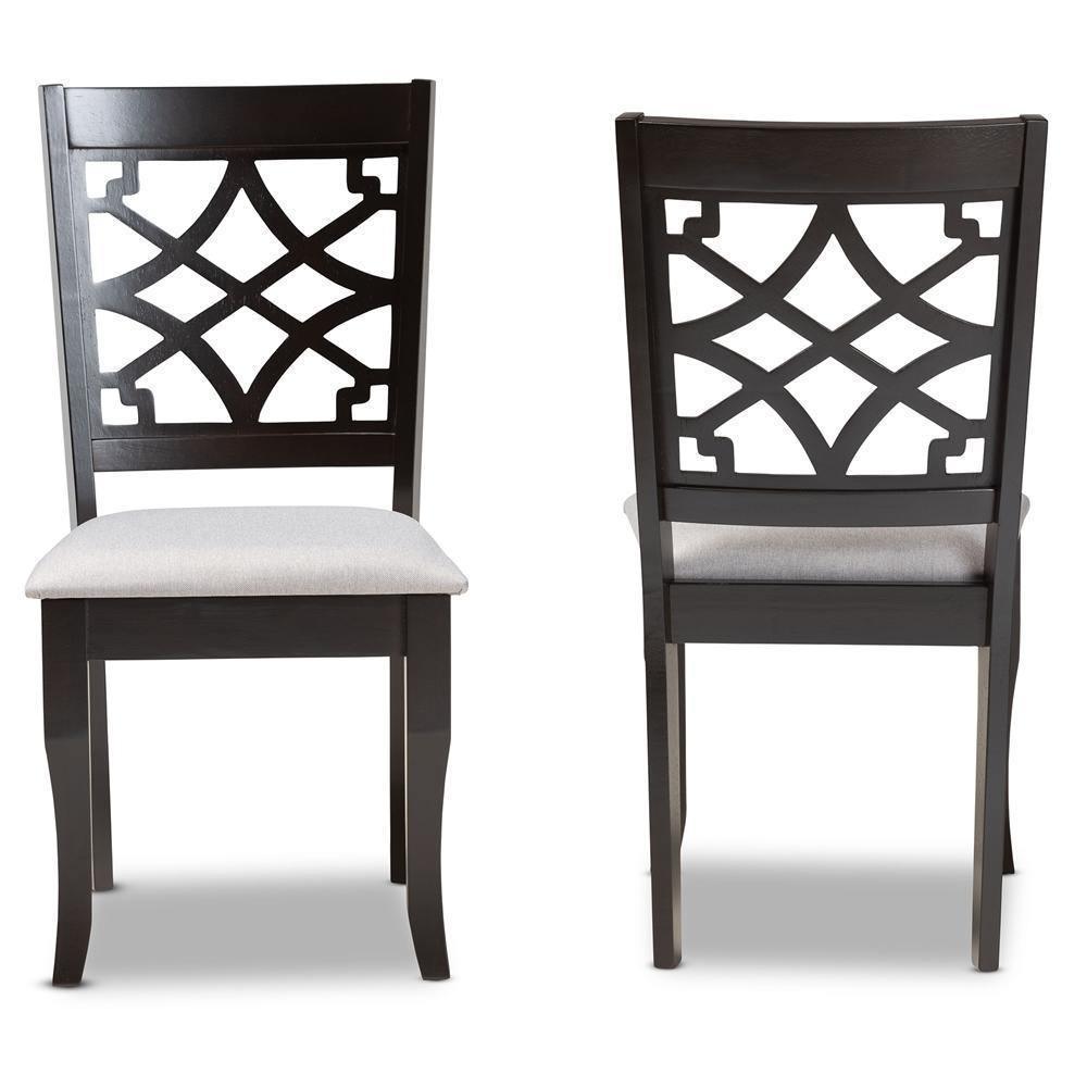 Mael Modern and Contemporary Grey Fabric Upholstered and Dark Brown Finished Wood 2-Piece Dining Chair Set FredCo