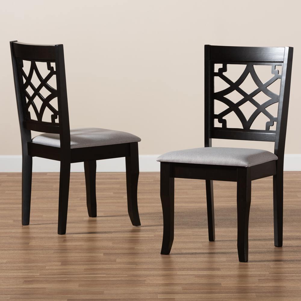 Mael Modern and Contemporary Grey Fabric Upholstered and Dark Brown Finished Wood 2-Piece Dining Chair Set FredCo