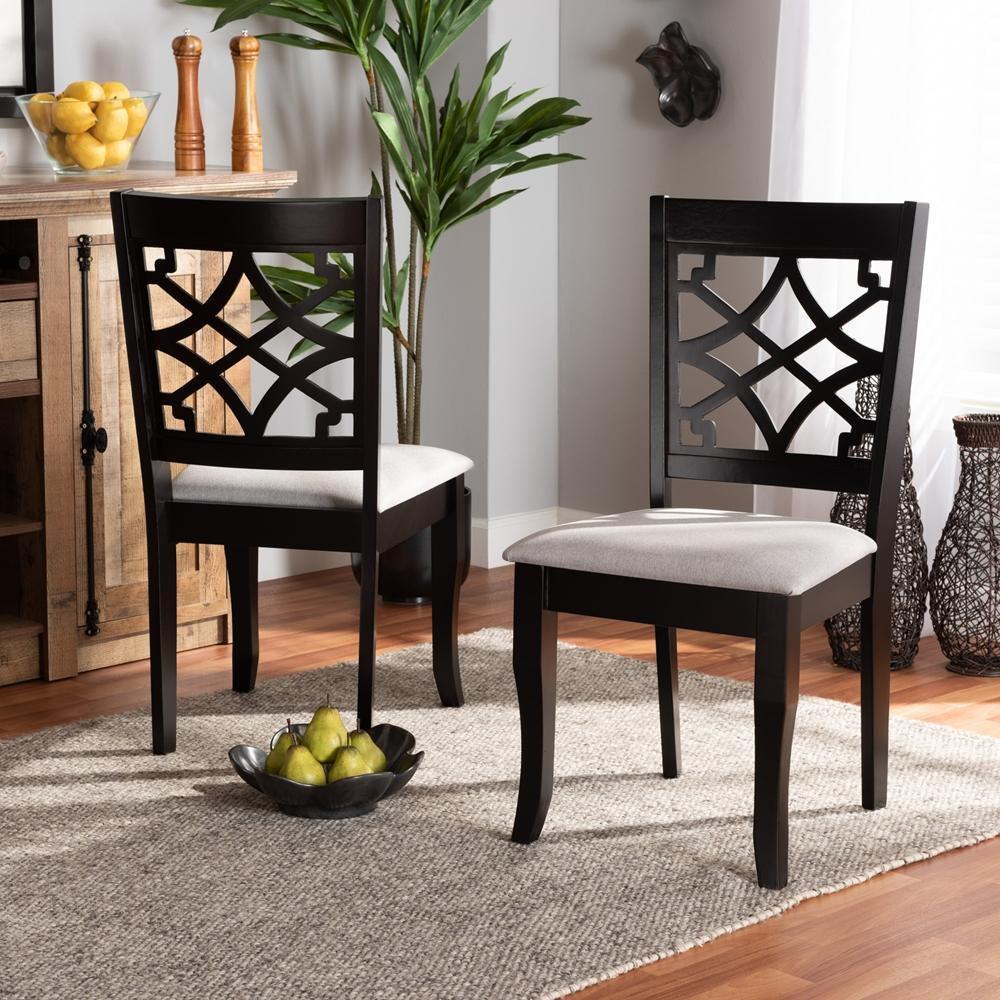 Mael Modern and Contemporary Grey Fabric Upholstered and Dark Brown Finished Wood 2-Piece Dining Chair Set FredCo