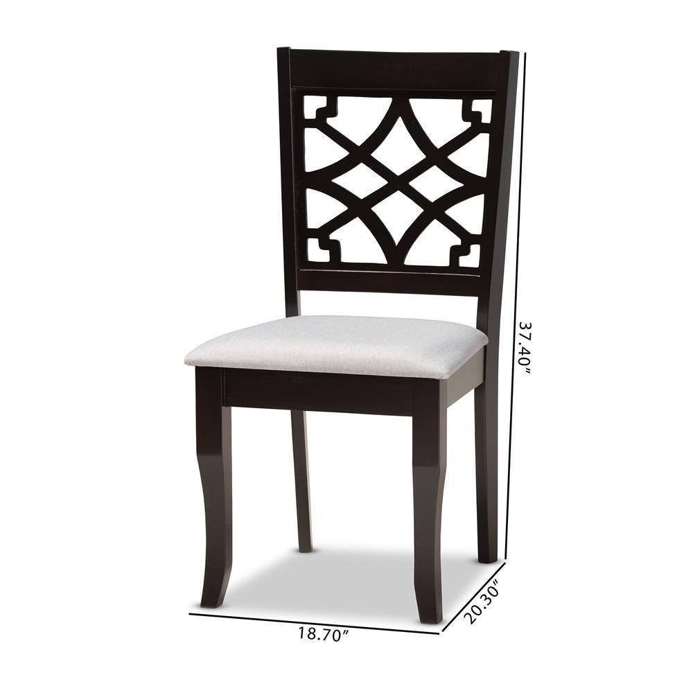 Mael Modern and Contemporary Grey Fabric Upholstered and Dark Brown Finished Wood 2-Piece Dining Chair Set FredCo