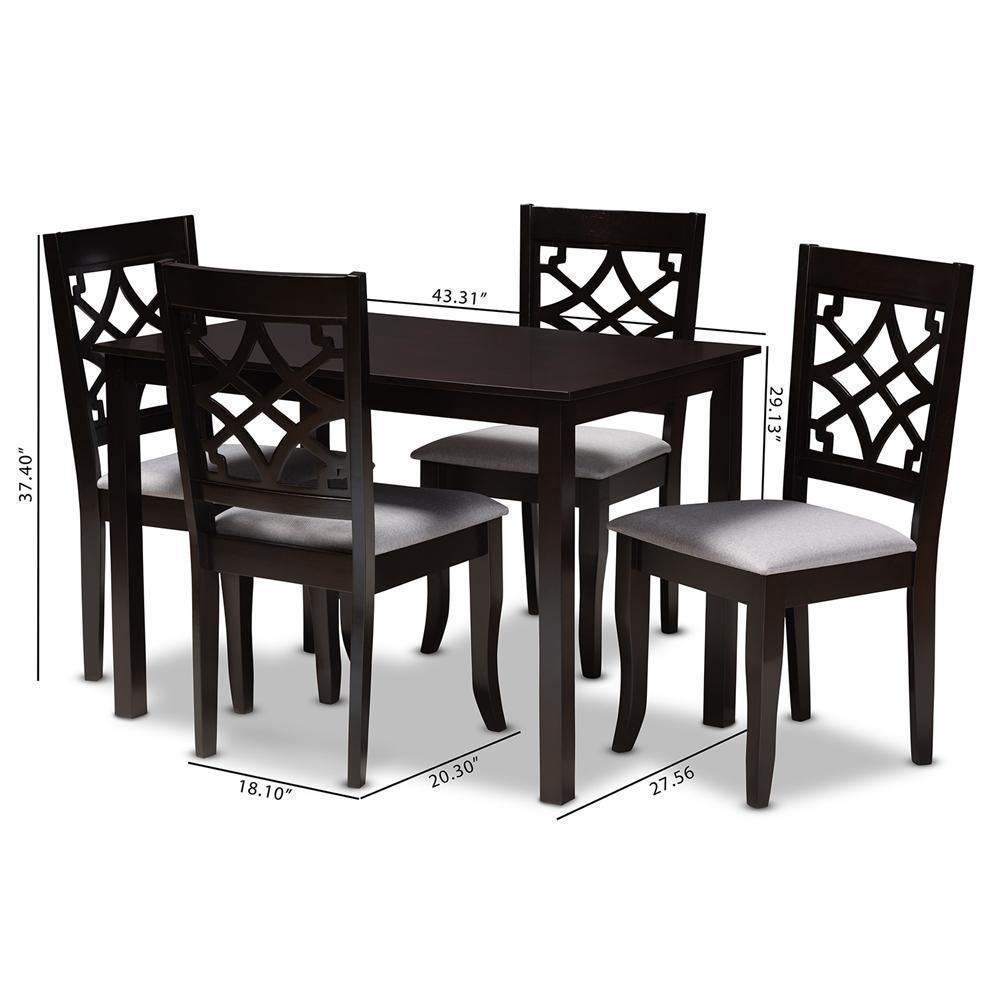 Mael Modern and Contemporary Grey Fabric Upholstered Espresso Brown Finished 5-Piece Wood Dining Set FredCo