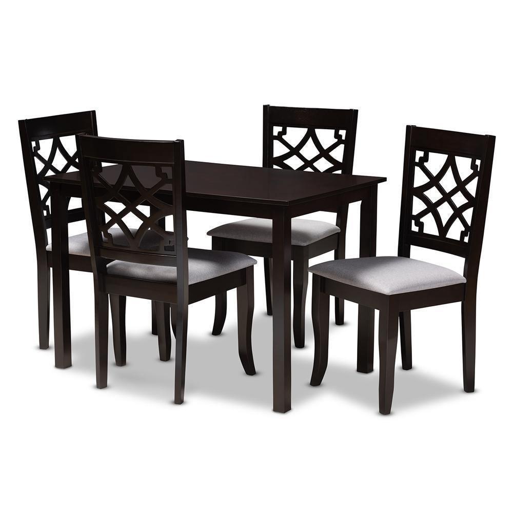 Mael Modern and Contemporary Grey Fabric Upholstered Espresso Brown Finished 5-Piece Wood Dining Set FredCo
