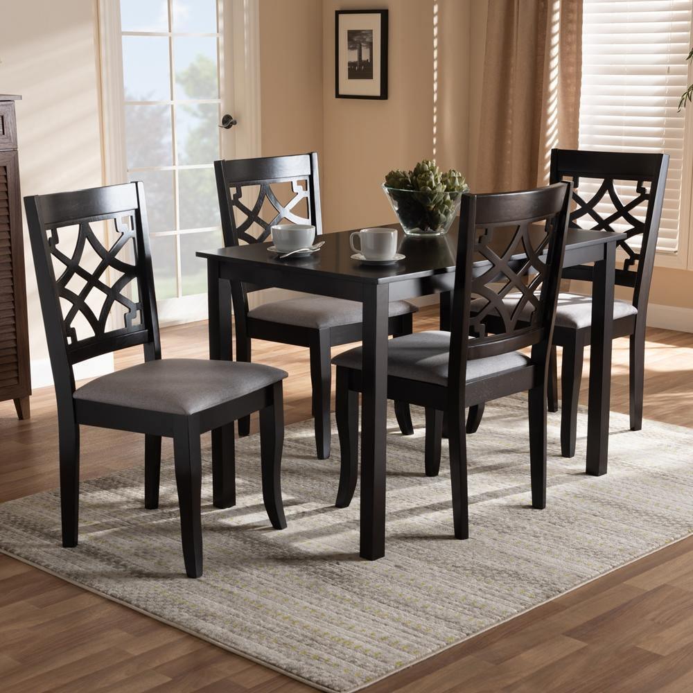Mael Modern and Contemporary Grey Fabric Upholstered Espresso Brown Finished 5-Piece Wood Dining Set FredCo