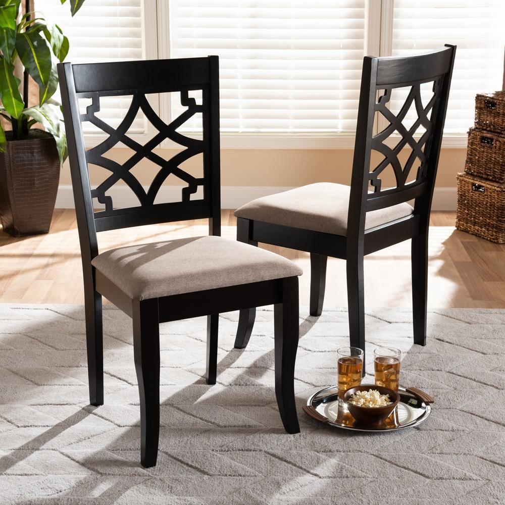 Mael Modern and Contemporary Sand Fabric Upholstered and Espresso Brown Finished Wood 2-Piece Dining Chair Set FredCo