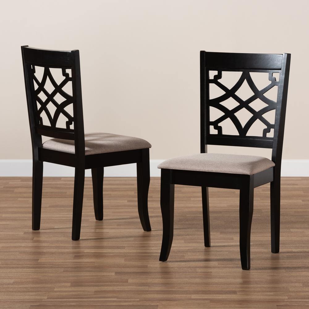 Mael Modern and Contemporary Sand Fabric Upholstered and Espresso Brown Finished Wood 2-Piece Dining Chair Set FredCo