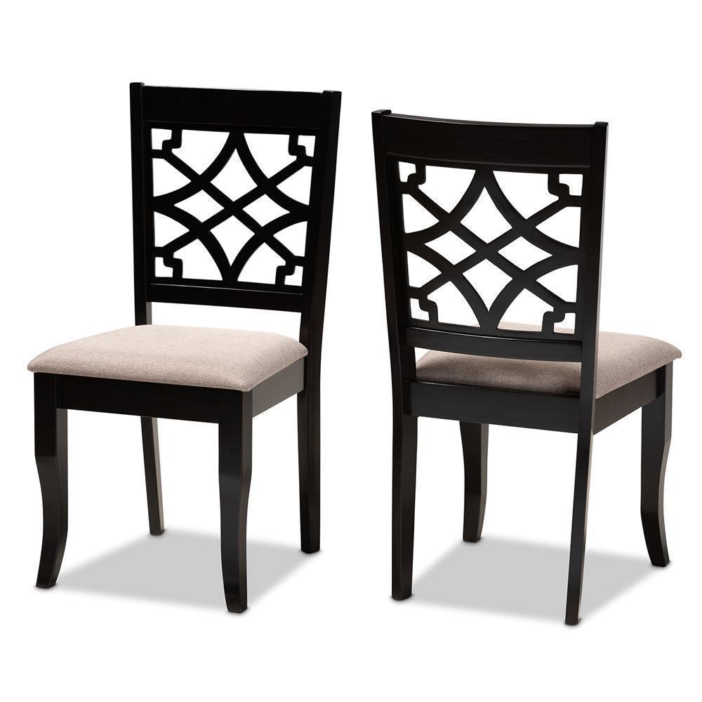 Mael Modern and Contemporary Sand Fabric Upholstered and Espresso Brown Finished Wood 2-Piece Dining Chair Set FredCo