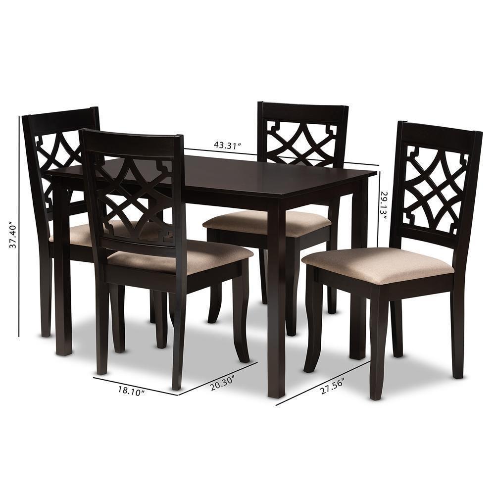 Mael Modern and Contemporary Sand Fabric Upholstered Espresso Brown Finished 5-Piece Wood Dining Set FredCo