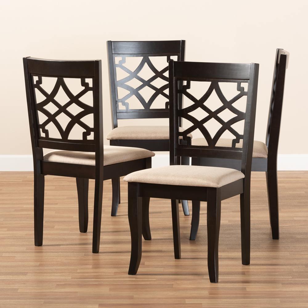 Mael Modern and Contemporary Sand Fabric Upholstered Espresso Brown Finished Wood Dining Chair (Set of 4) FredCo
