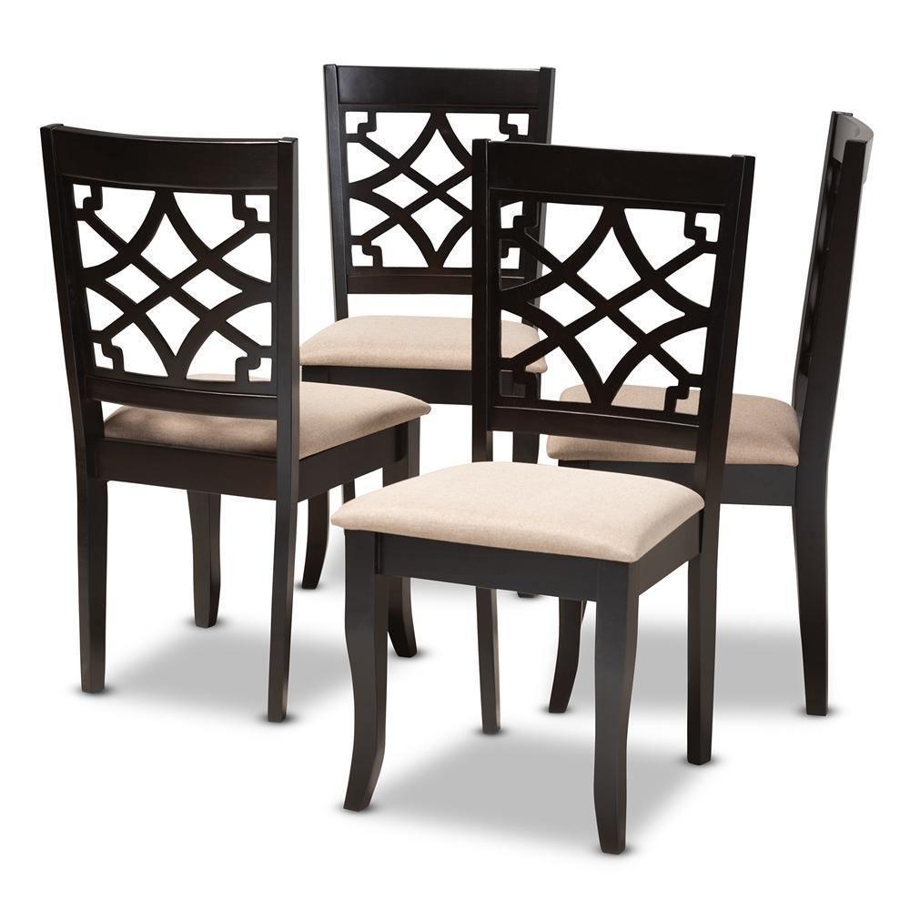 Mael Modern and Contemporary Sand Fabric Upholstered Espresso Brown Finished Wood Dining Chair (Set of 4) FredCo