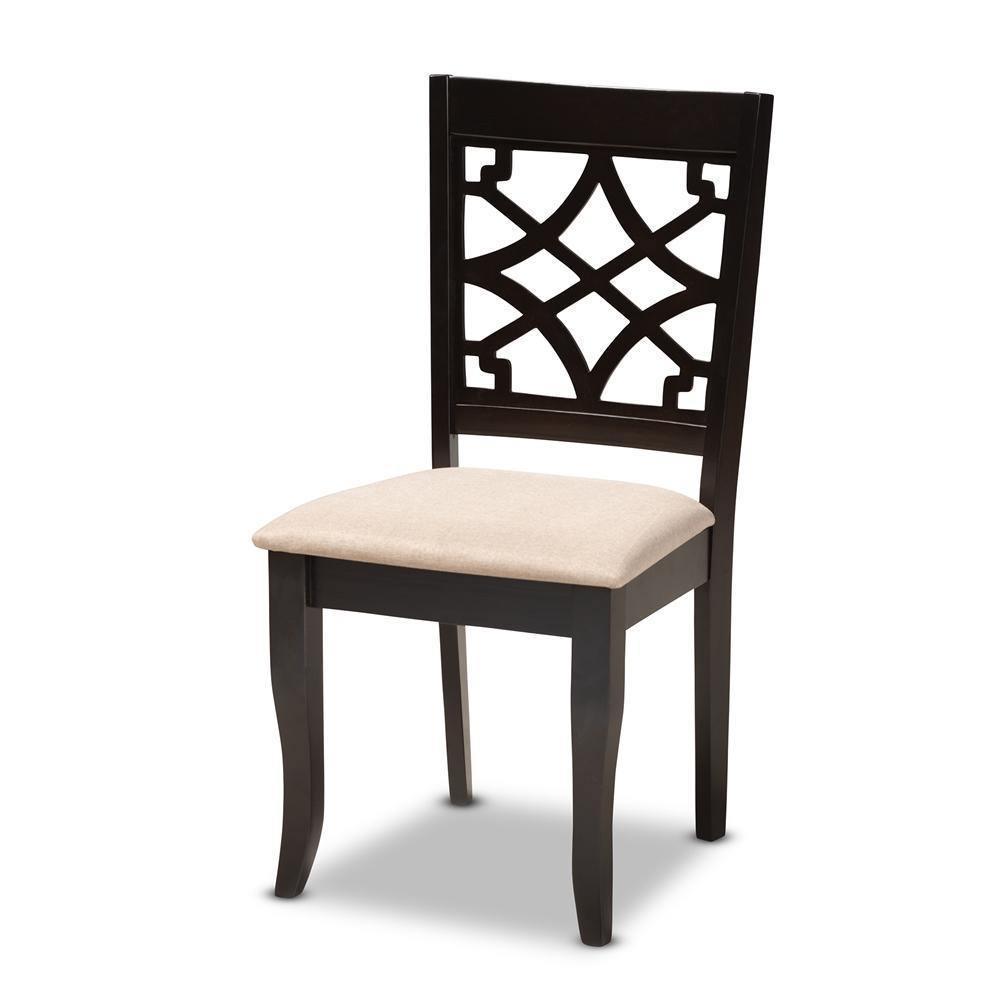 Mael Modern and Contemporary Sand Fabric Upholstered Espresso Brown Finished Wood Dining Chair (Set of 4) FredCo